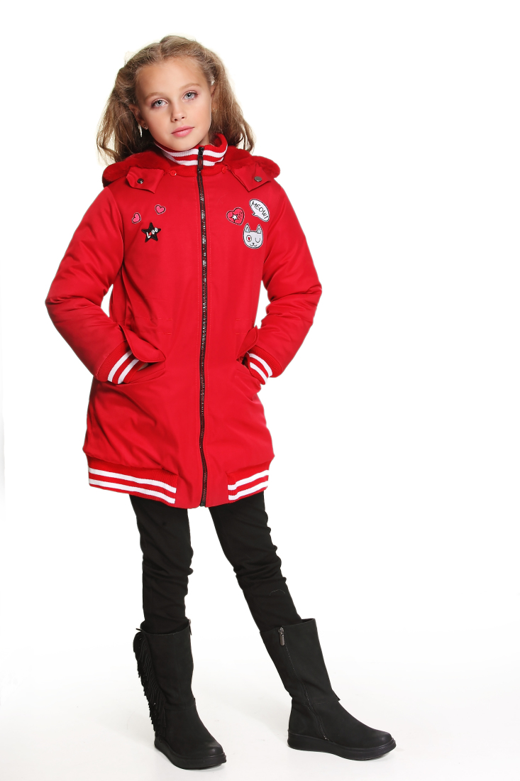

Парка Lukas Kids с нашивками и мехом 158 красная (8346)