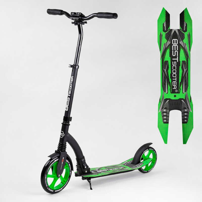 

Детский двухколесный самокат Best Scooter 52266 колеса PU - переднее 23 см, заднее - 20 см, 1 амортизатор, широкий руль, зажим руля