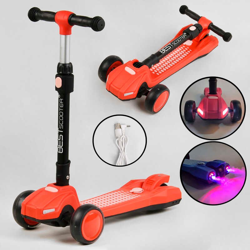 

Детский самокат трехколесный от 2 лет LT-12857 Best Scooter с парогенератором складной руль, звук машины, дым, свет, пластмассовый, колеса PU 120х35мм