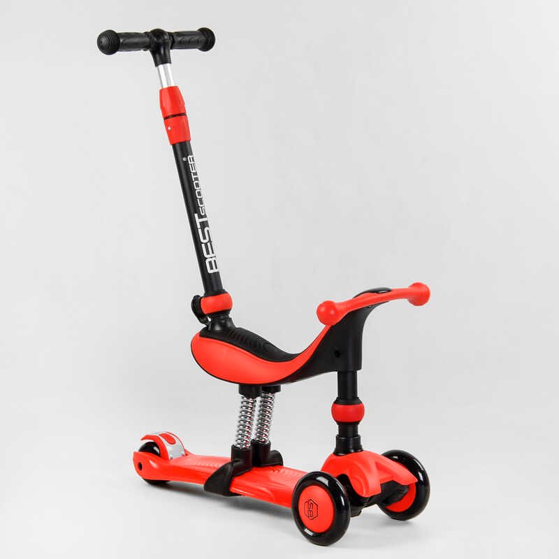 

Детский самокат-велобег 3в1 трехколесный BS-71899 Best Scooter, 3 колеса PU со светом, сидение, амортизаторы, родительская ручка