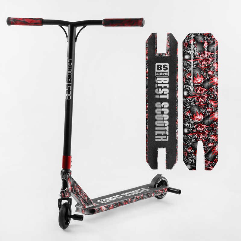 

Самокат трюковый Best Scooter BS-77488 HIC-система, пеги, алюминиевый диск и дека с ПРИНТОМ, колёса PU, d=110мм, ширина руля - 60 см