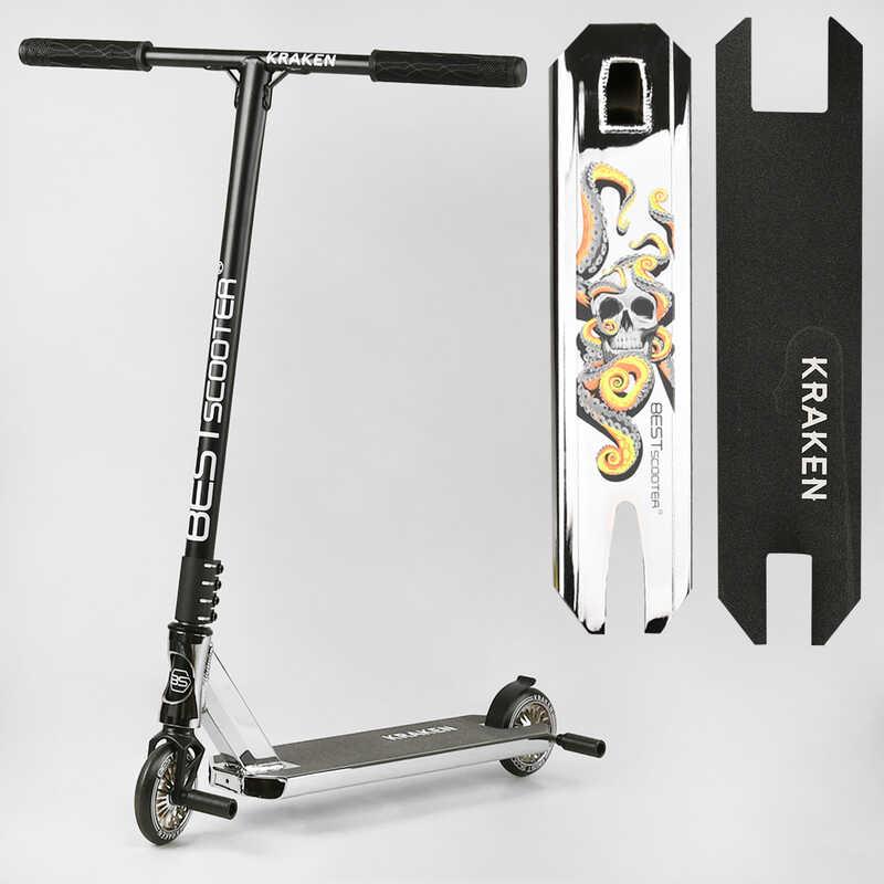 

Самокат трюковый Kraken KR-82080 Best Scooter HIC-система, пеги, алюминиевый диск и дека, АНОДИРОВАННЫЙ, колёса PU 110мм, ширина руля 58 см Белый
