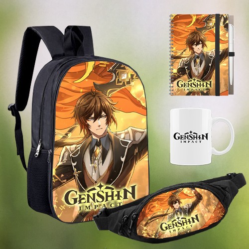

Набор (Рюкзак 28х38, бананка, блокнот А5 + ручка, кружка). "Genshin"
