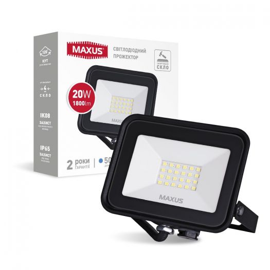 

Прожектор светодиодный Maxus Flood Light 20W 5000K 1800Lm IP65 (1-MFL-04-2050)