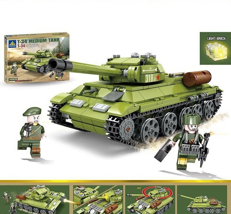 

Конструктор Военный Танк T34 578 деталей со световыми эффектами