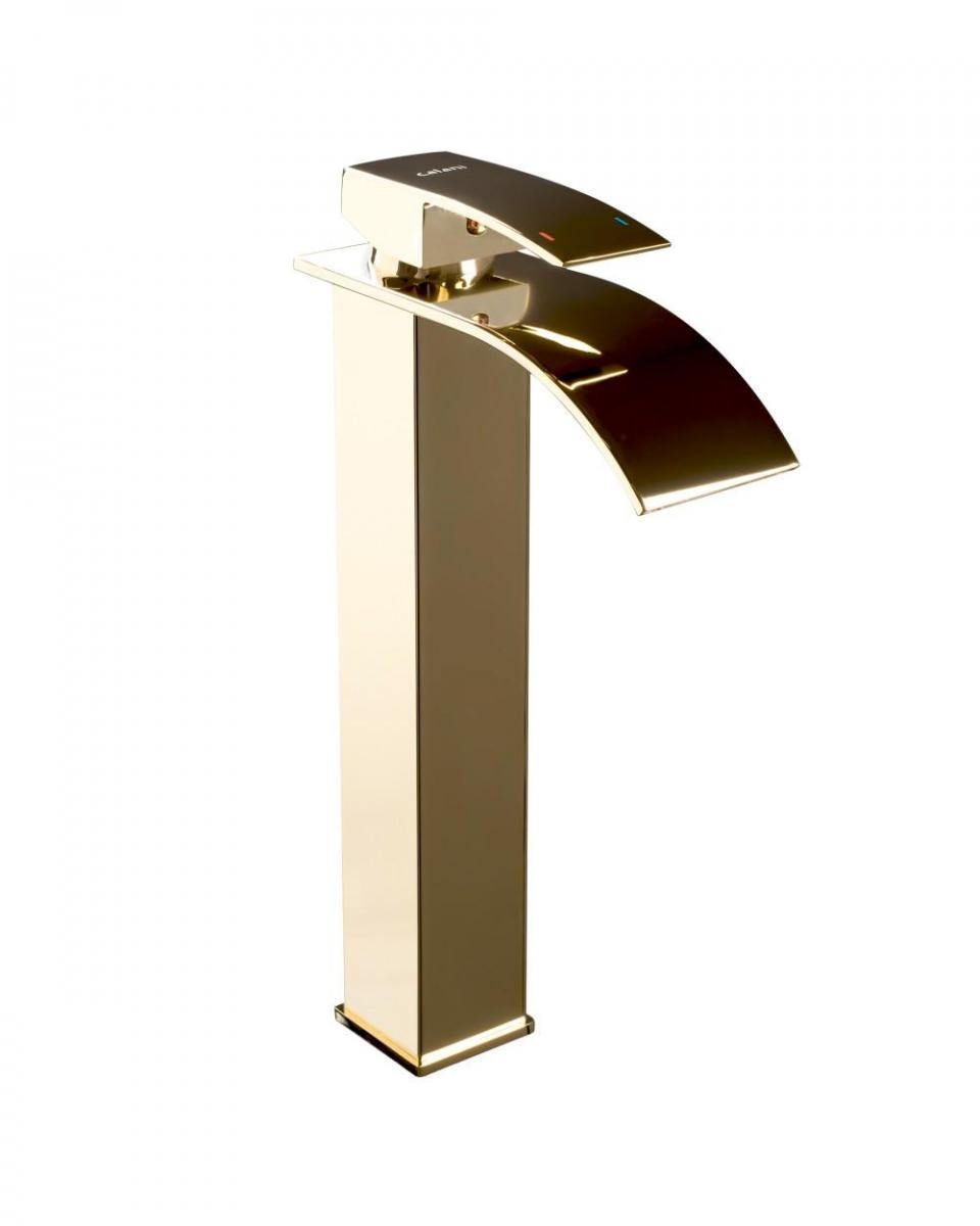 

Смеситель для раковины (умывальника) Calani Lotus Gold High золотой высокий
