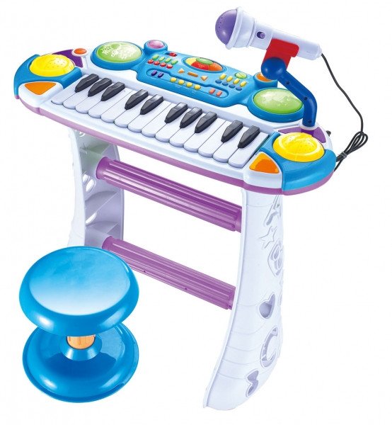

Пианино игрушечное 7235BLUE Музыкант, на подставке, стул, микрофон (Синий)