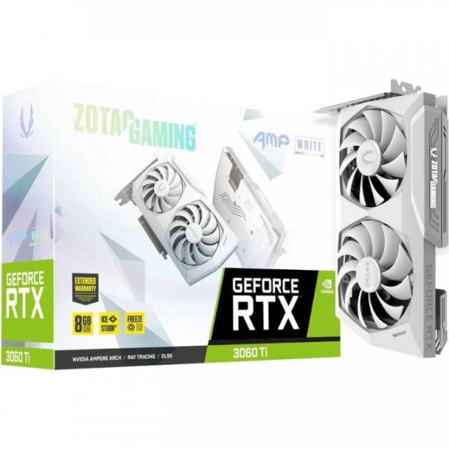 

Відеокарта Zotac RTX 3060 Ti AMP White Edition LHR (ZT-A30610F-10PLHR)