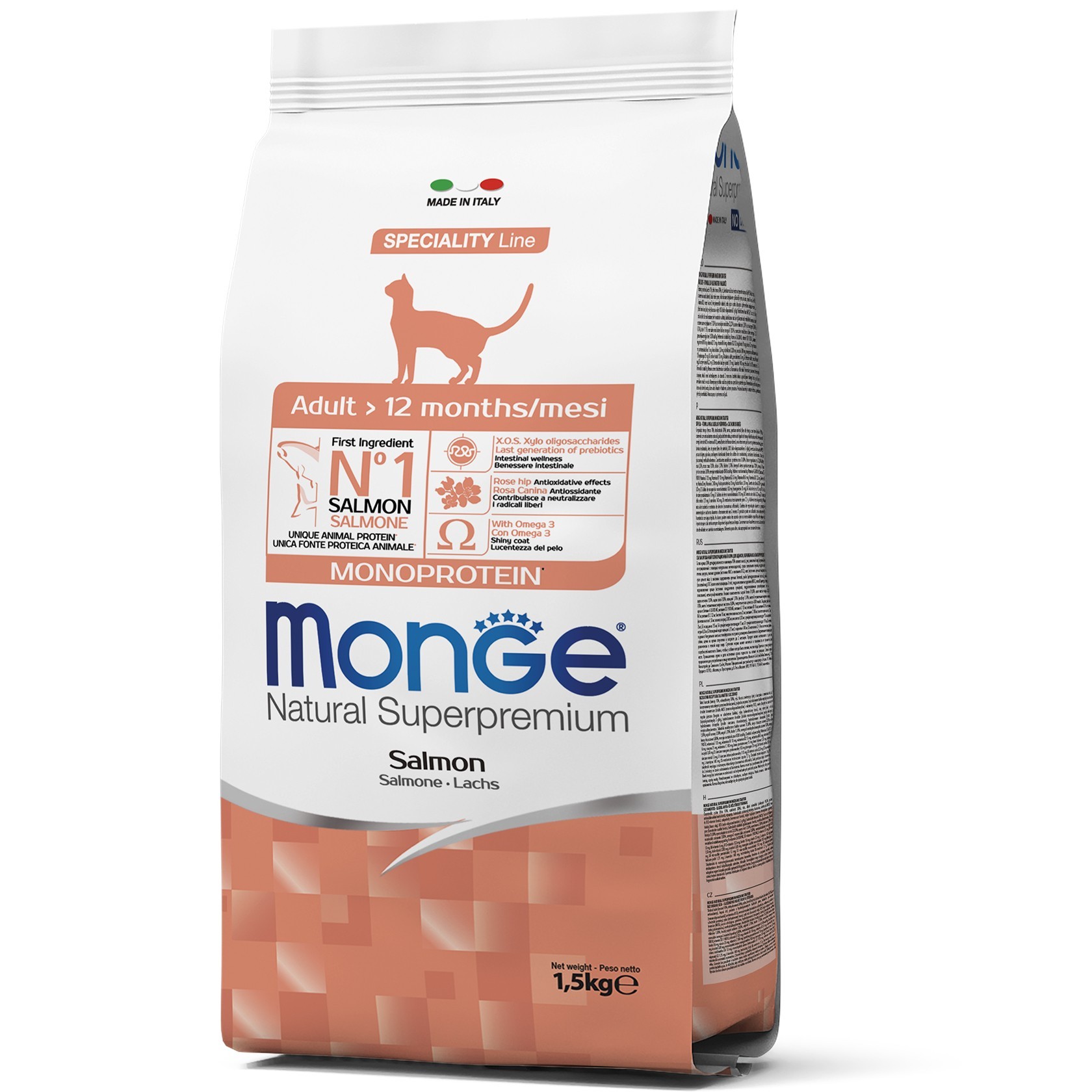 

Сухой корм для кошек MONGE Monoprotein Adult лосось 1,5 кг