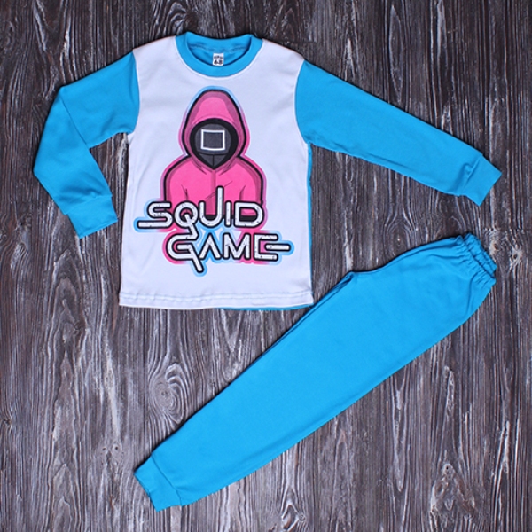 

Пижама (футболка с длинными рукавами + штаны) Stilna Krapka Игра в кальмар 110-116 см. Голубая Хлопок