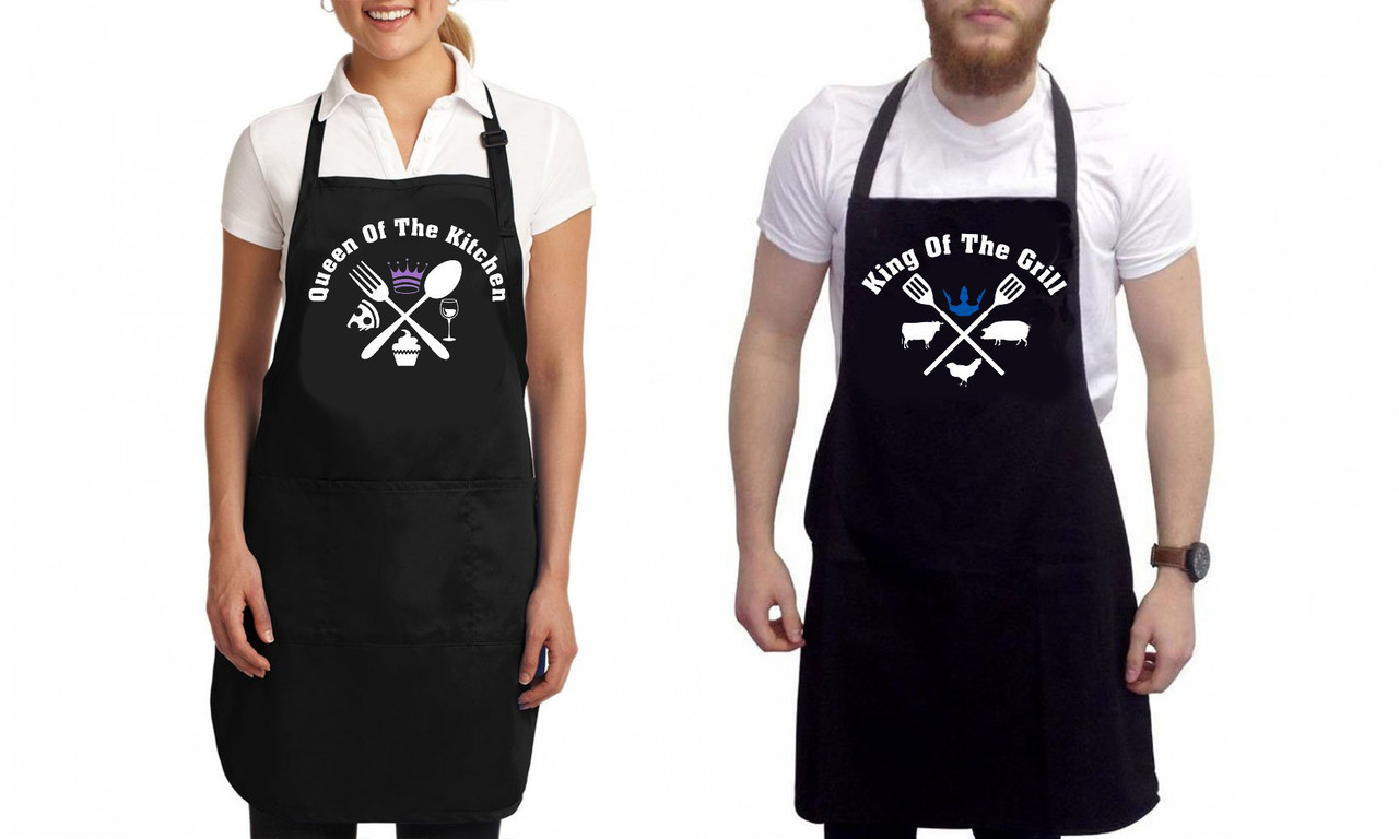 

Парные фартуки с принтом "Queen of the kitchen. King of the grill"