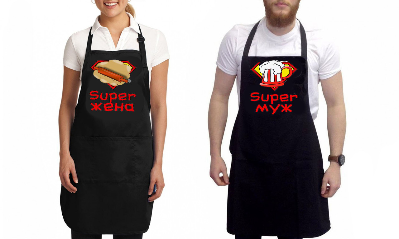 

Парные фартуки с принтом "Super жена. Super муж"