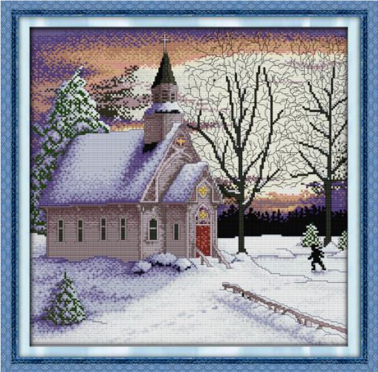 

Набор для вышивания по нанесённой на канву схеме "Church 3 ". AIDA 14CT printed, 41*41 см