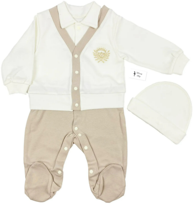 

Человечек с шапочкой RoyalBaby Колледж (бежевый), р.56 - 0-3 мес.