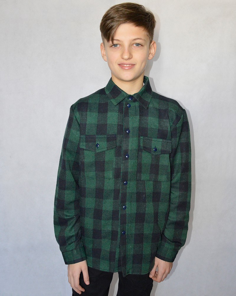 

Рубашка для мальчика подростка зеленая в серую клетку Ольвия Green 152 см ROZX009B
