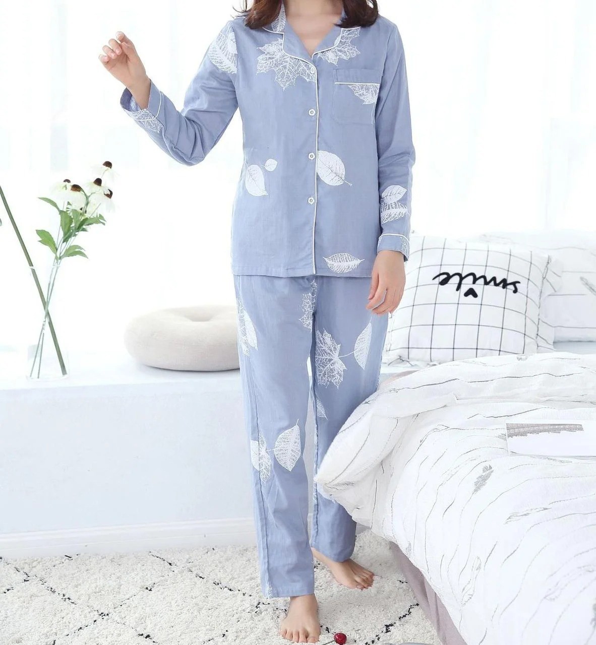 

Пижамный комплект женский ХБ "Leaves", ночнушка женская со штанами размер  (1009136-Gray, Пижамный комплект женский ХБ "Leaves", ночнушка женская со штанами размер L (1009136-Gray-L)