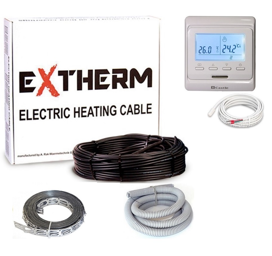 

Теплый пол Extherm двухжильный нагревательный кабель ETC ECO 20-200 Вт 1.0-1.3 м2 в комплекте с программируемым терморегулятором(243553)