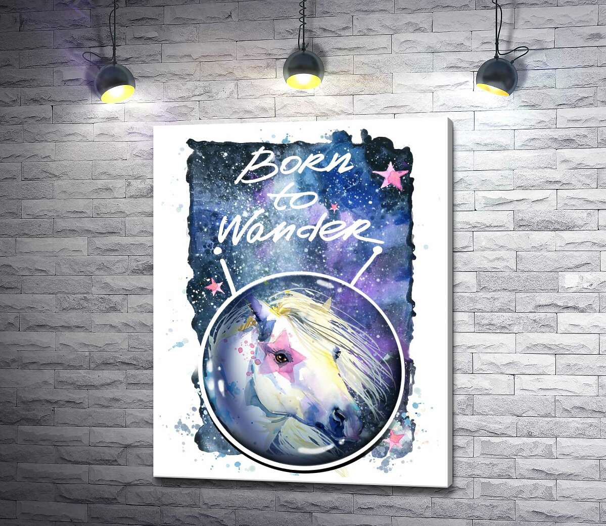

Картина ArtPoster Белая лошадь с розовой звездой на глазу под надписью "born to wander" 100x128 см Модуль №1