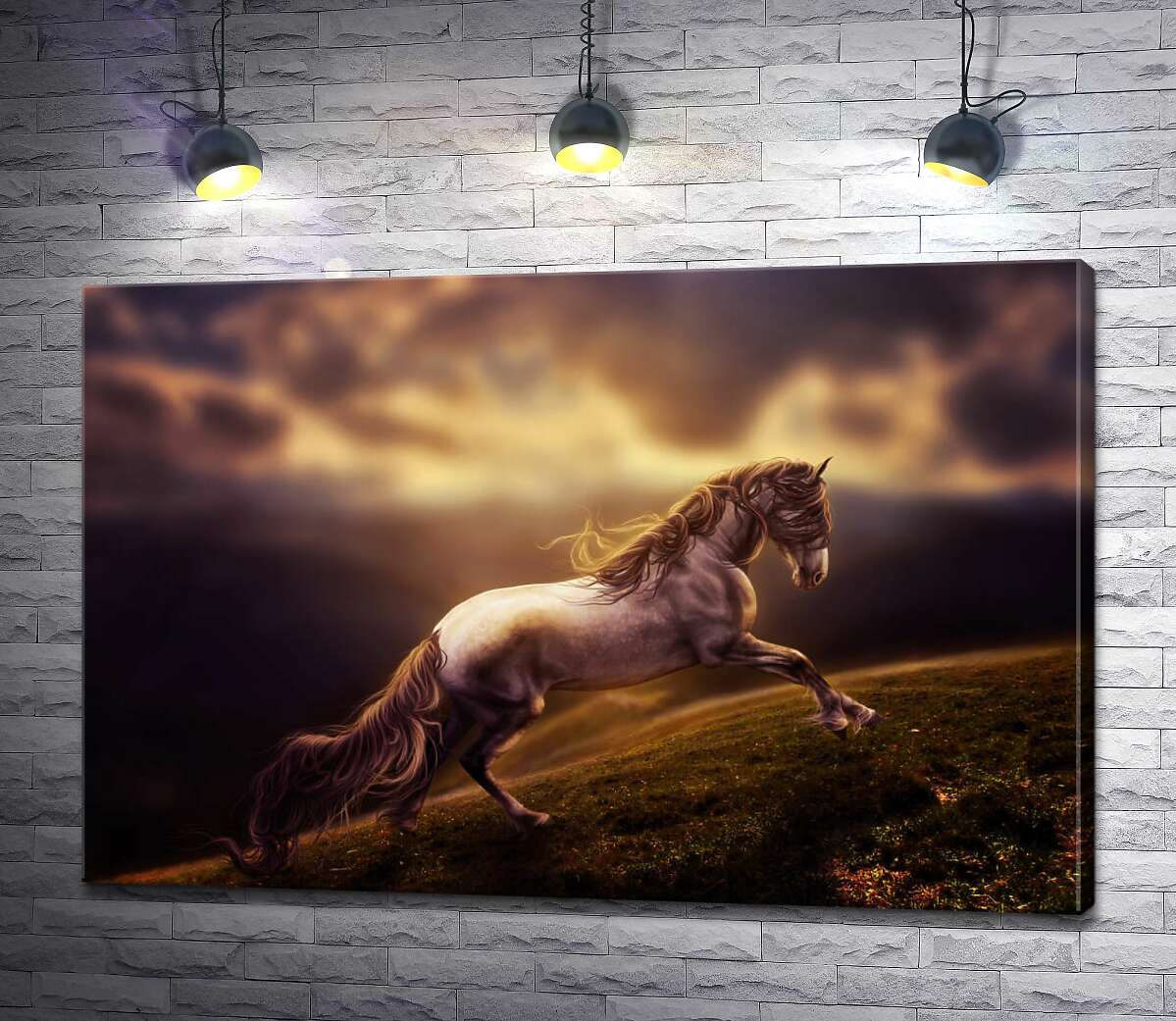 

Картина ArtPoster Белая лошадь скачет по изумрудной горной траве 100x67 см Модуль №1