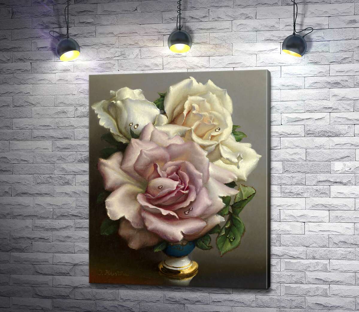 

Картина ArtPoster Белые и розовые розы в синей вазе 130x162 см Модуль №1
