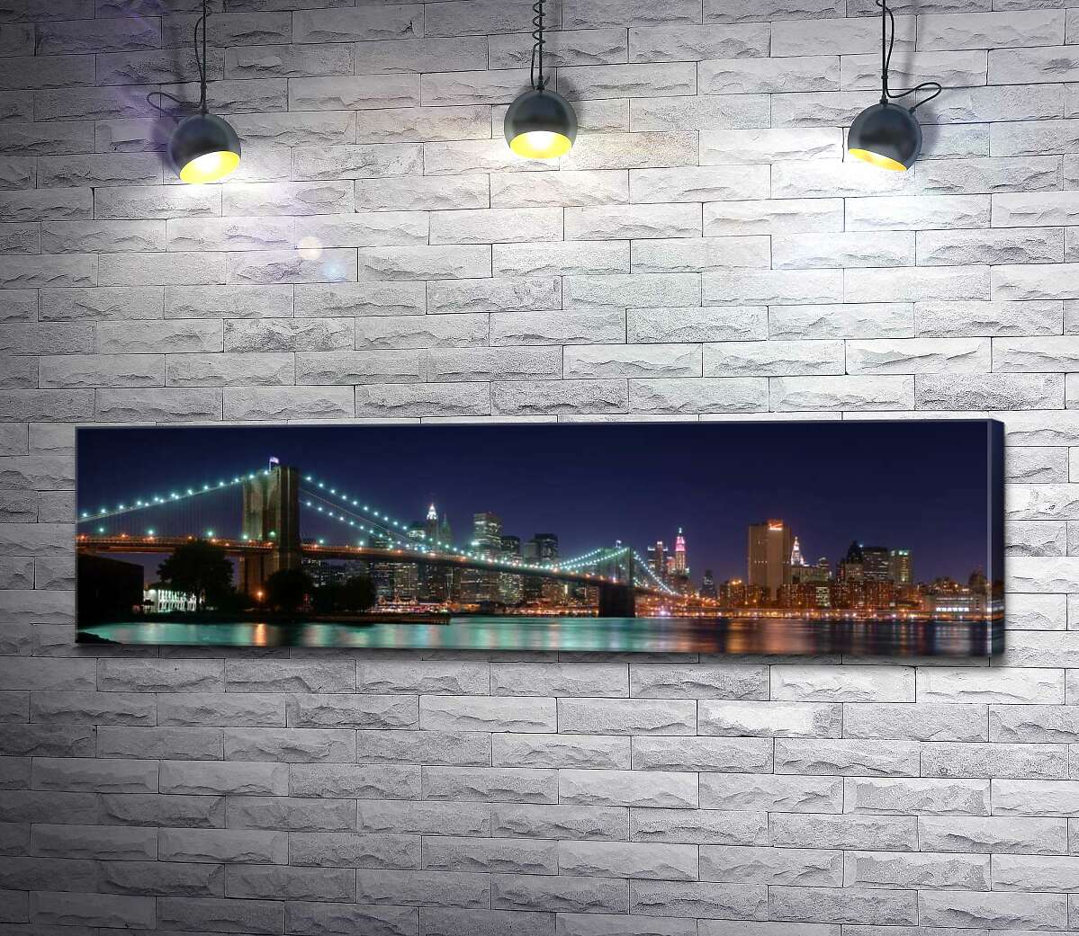 

Картина ArtPoster Гирлянды фонарей Бруклинского моста (Brooklyn Bridge) отражаются в водах пролива Ист-ривер (East River) 130x36 см Модуль №1