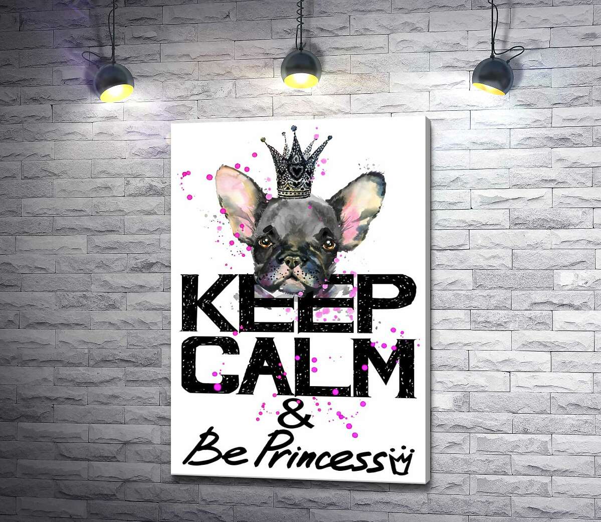 

Картина ArtPoster Голова бульдога виднеется над надписью "keep calm and be princess" 130x190 см Модуль №1
