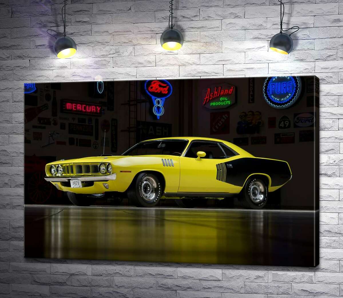 

Картина ArtPoster Желтый спортивный автомобиль Plymouth Barracuda, родом из 70-х 100x67 см Модуль №1