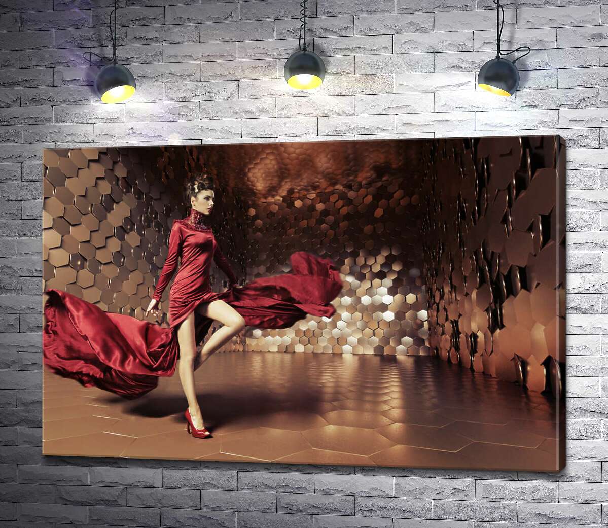 

Картина ArtPoster Гранатовая насыщенность волн платья девушки 130x86 см Модуль №1