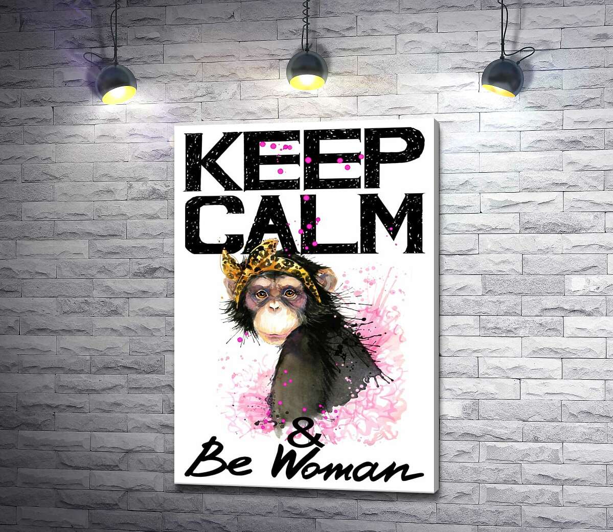 

Картина ArtPoster Гламурная обезьяна среди надписи "keep calm and be woman" 130x190 см Модуль №1
