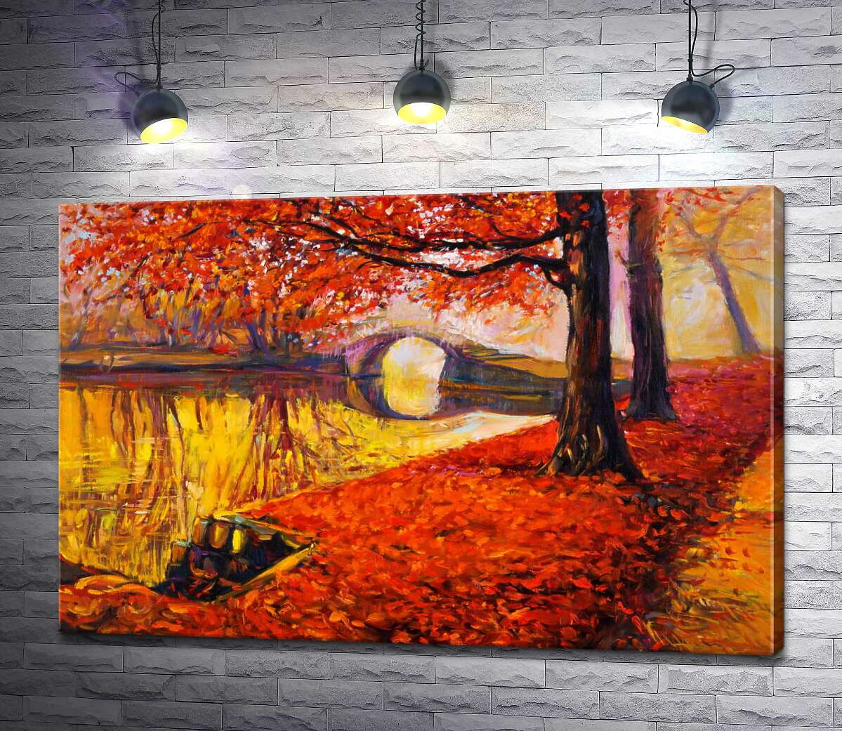 

Картина ArtPoster Золотые ветви деревьев склонились над осенними водами озера 130x87 см Модуль №1