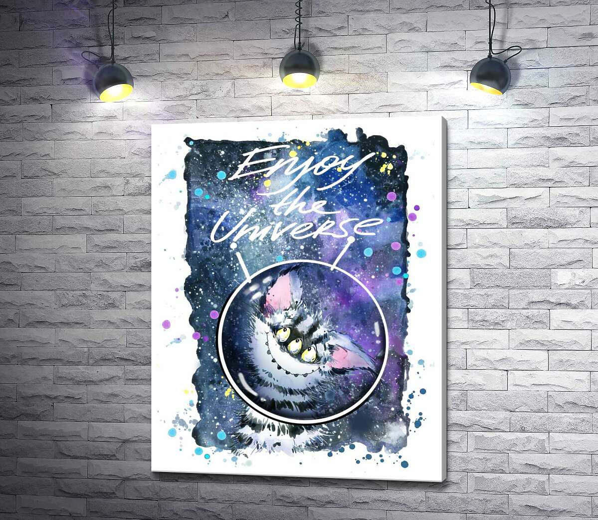 

Картина ArtPoster Застенчивый полосатый монстр в космосе с надписью "Enjoy the Universe" 130x166 см Модуль №1