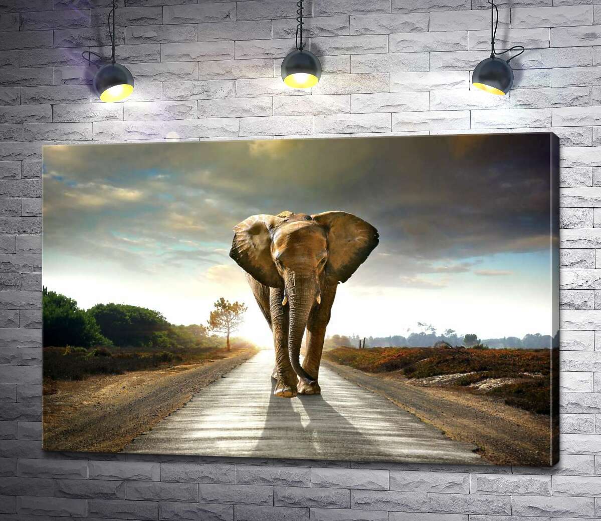 

Картина ArtPoster Массивная фигура следующего по дороге слона 130x87 см Модуль №1
