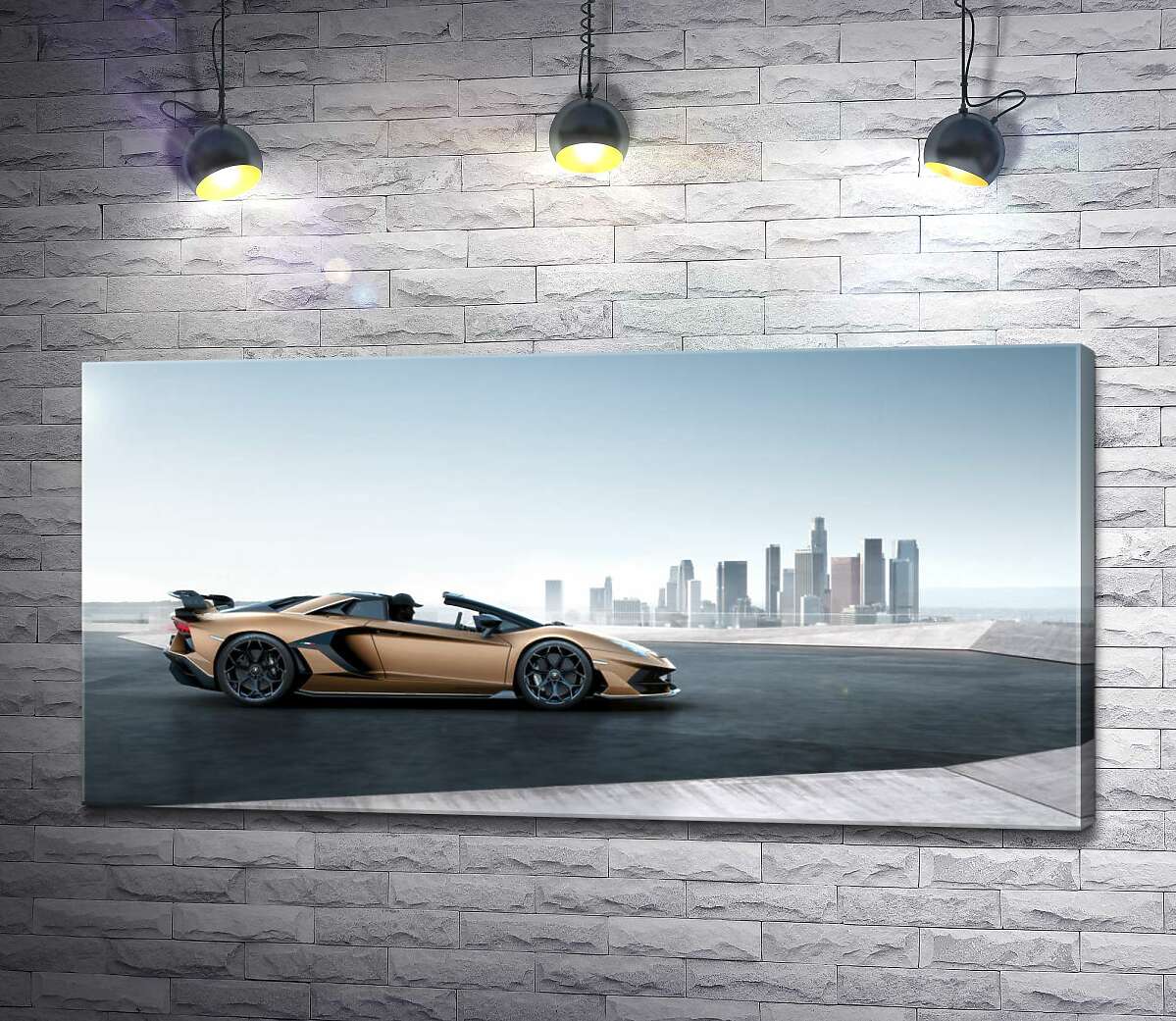 

Картина ArtPoster Золотой автомобиль Ламборгини (Lamborghini Aventador) с черными элементами 130x65 см Модуль №1