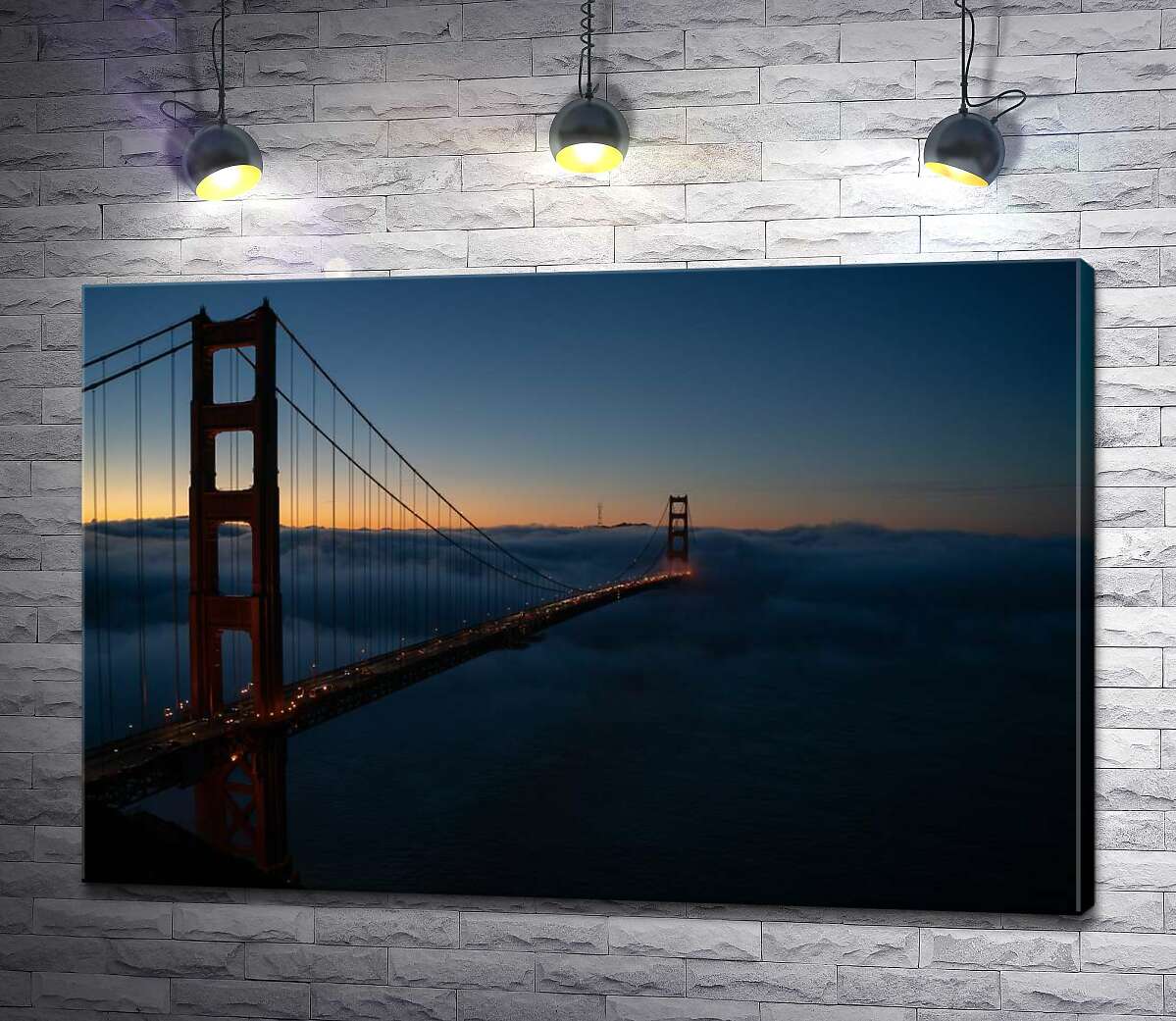 

Картина ArtPoster Красный силуэт моста растворяется в утреннем тумане 100x67 см Модуль №1