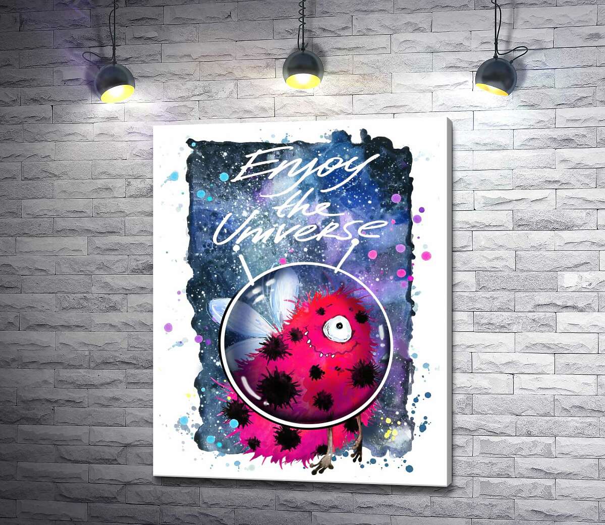 

Картина ArtPoster Красный монстр с крылышками среди космоса с надписью "Enjoy the Universe" 100x128 см Модуль №1