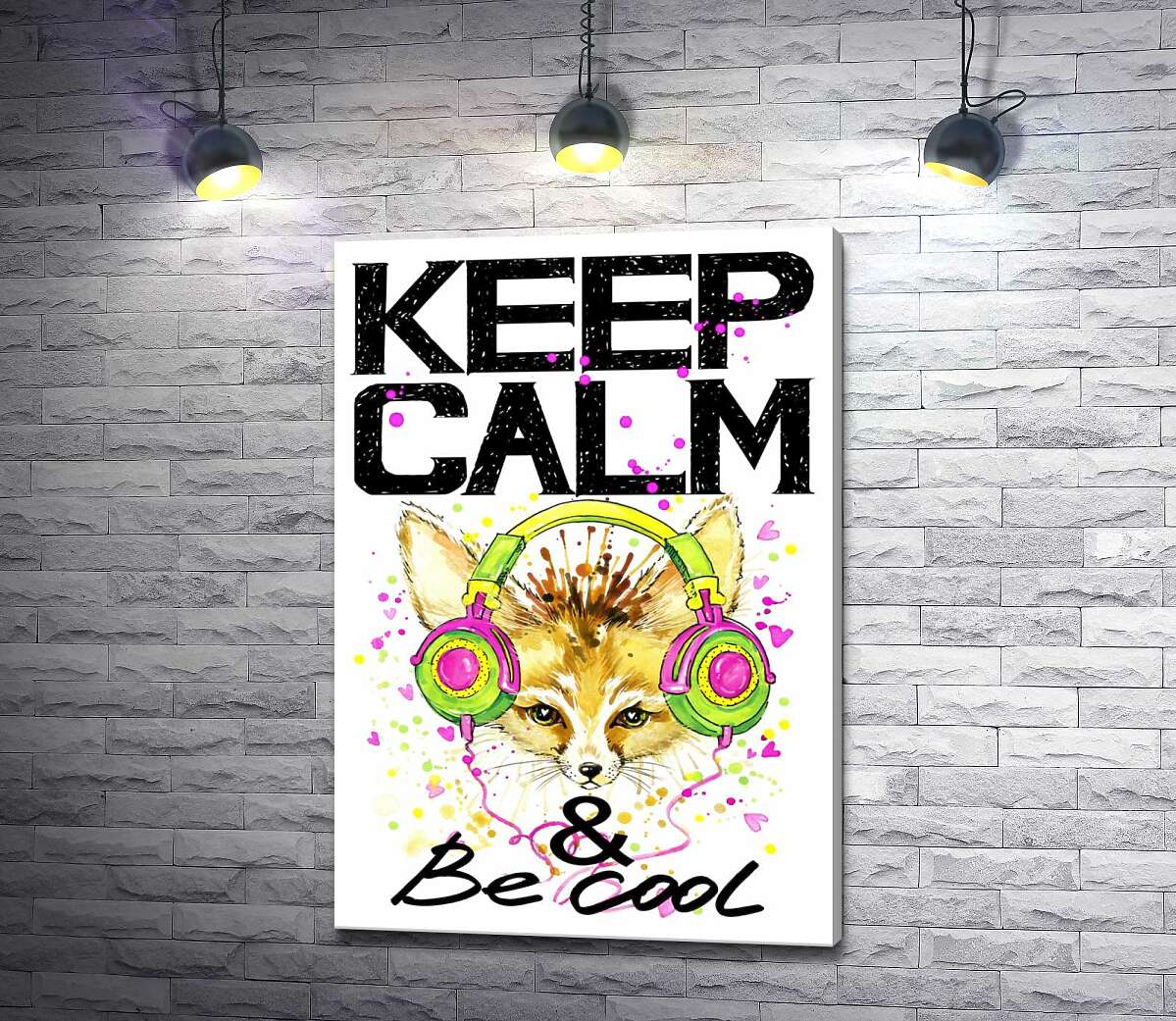 

Картина ArtPoster Лиса фенек в наушниках среди надписи "keep calm and be cool" 130x190 см Модуль №1