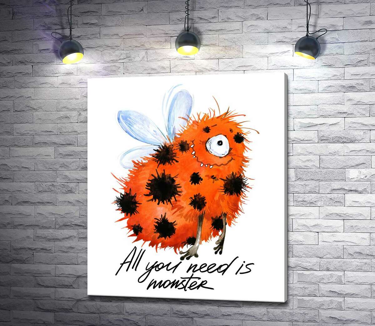 

Картина ArtPoster Красный пятнистый монстр с крыльями и надписью "all you need is monster" 130x154 см Модуль №1