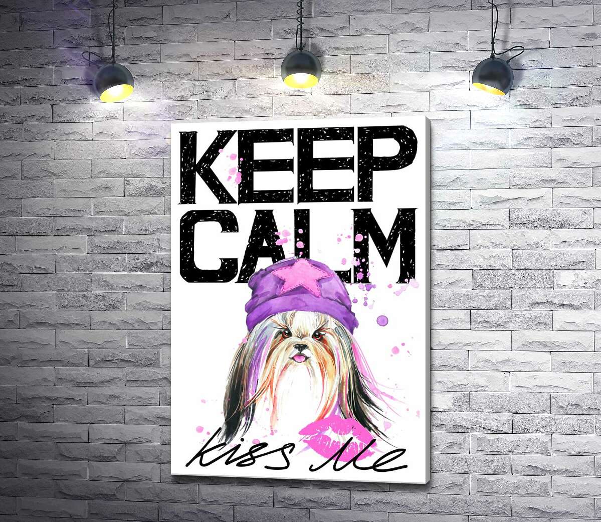 

Картина ArtPoster Модная собака среди надписи "keep calm and kiss me" 50x73 см Модуль №1