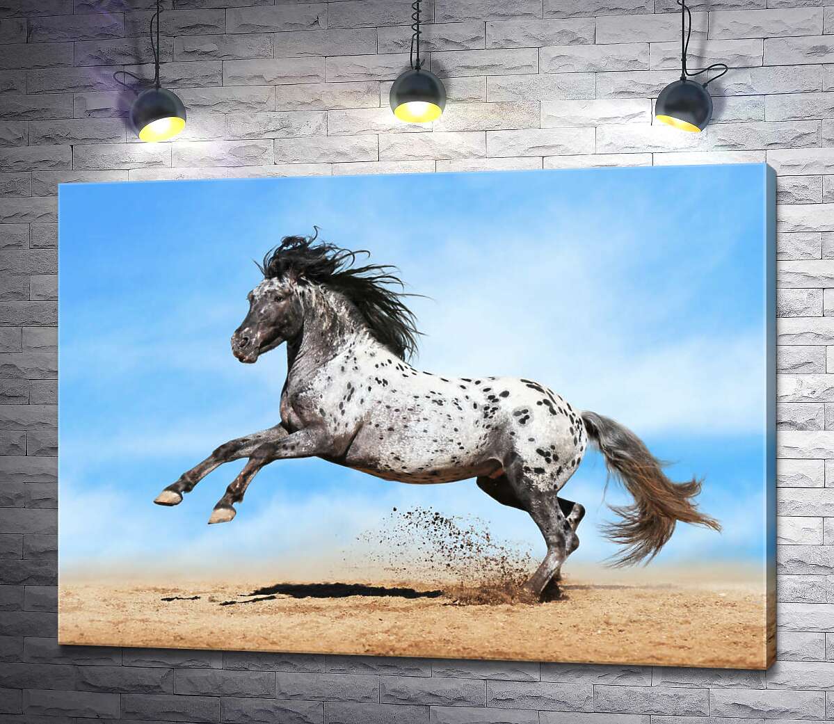 

Картина ArtPoster Красивая лошадь чубарой масти становится на дыбы 130x94 см Модуль №1