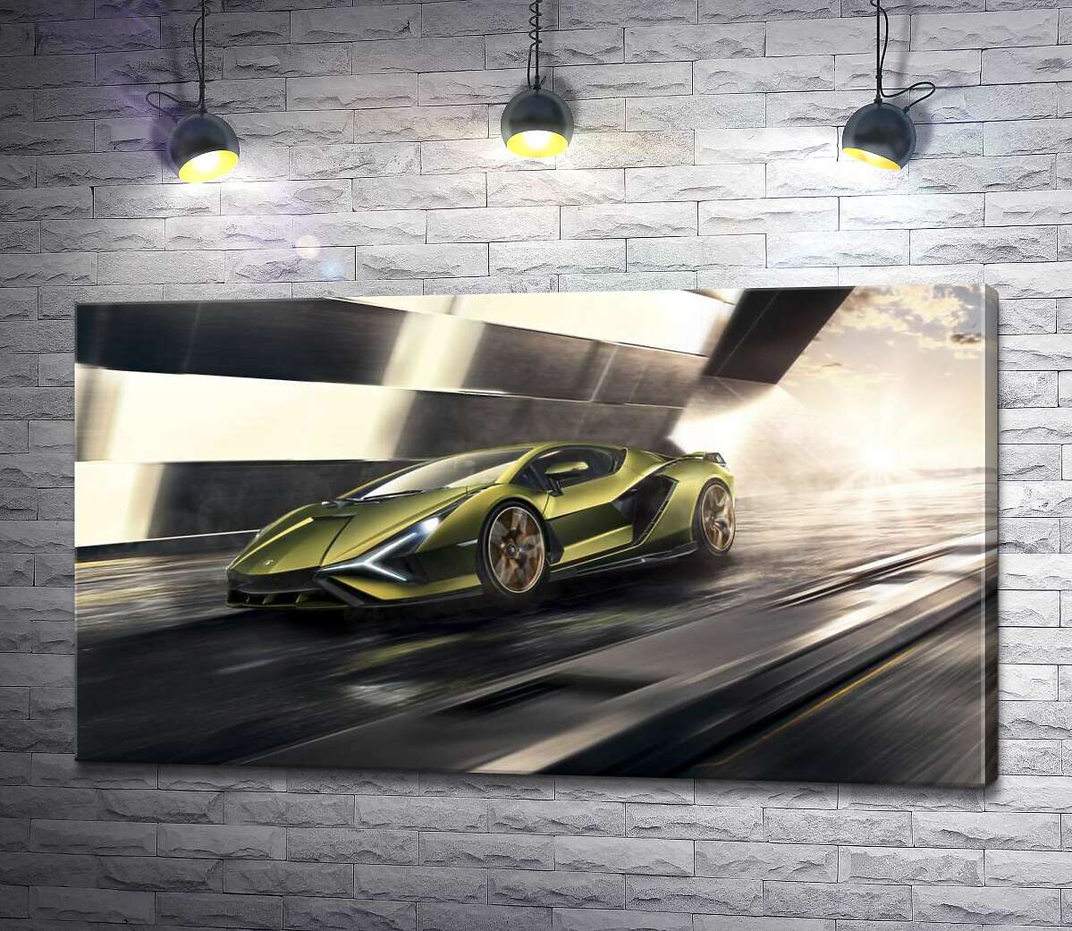 

Картина ArtPoster Молниеносная скорость супергибрида автомобиля Ламборгини (Lamborghini Sian) 100x56 см Модуль №1