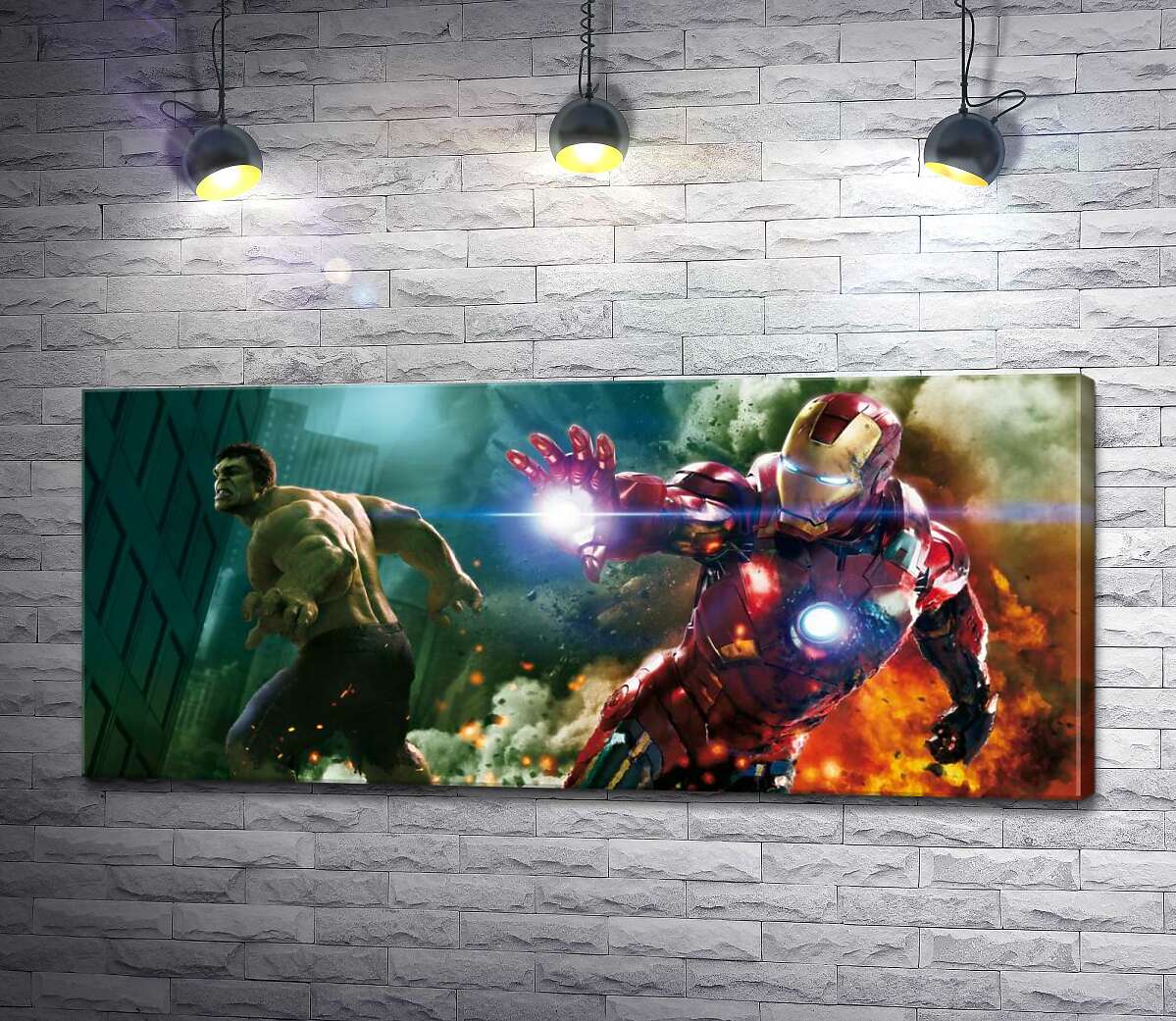 

Картина ArtPoster Непобедимые Халк (Hulk) и Железный человек (Iron Man) в фильме "Мстители" (The Avengers) 130x57 см Модуль №1