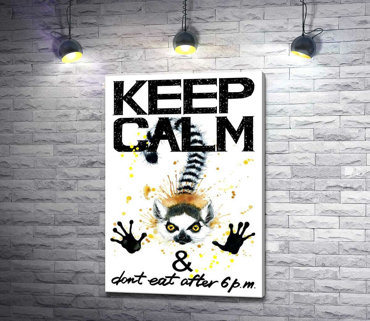 

Картина ArtPoster Лемур тянет лапы вперед под надписью "keep calm and don't eat after 6 p.m." 50x73 см Модуль №1