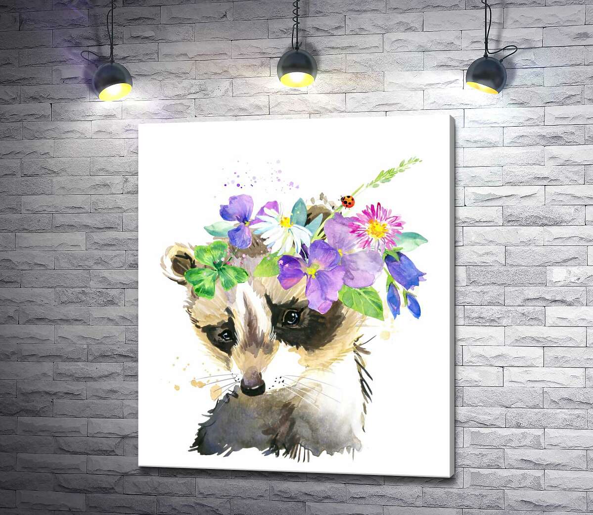 

Картина ArtPoster Макушка енота украшена венком цветов 100x118 см Модуль №1