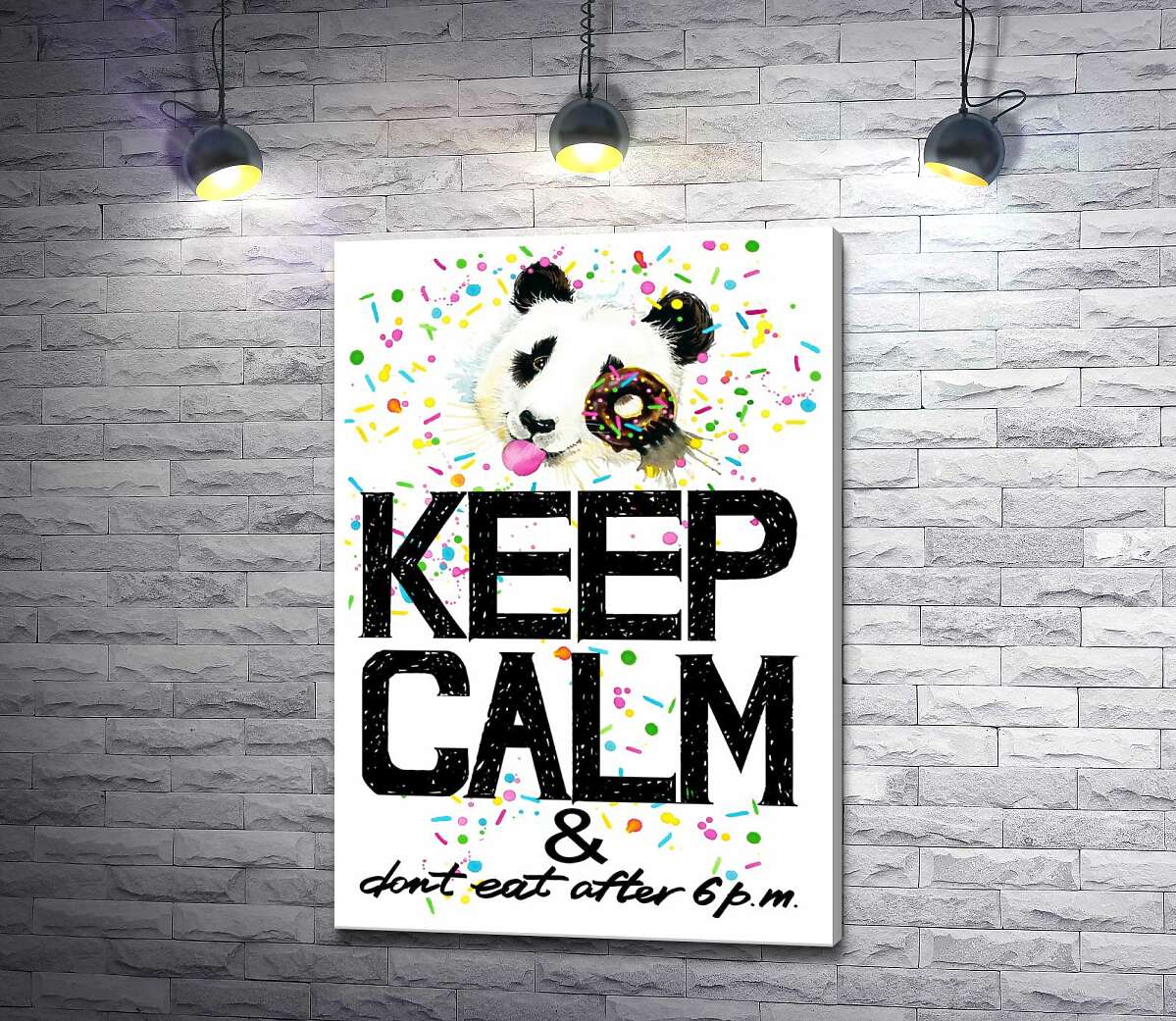 

Картина ArtPoster Панда с мягким донатсом над надписью "keep calm and don't eat after 6 p.m." 50x73 см Модуль №1