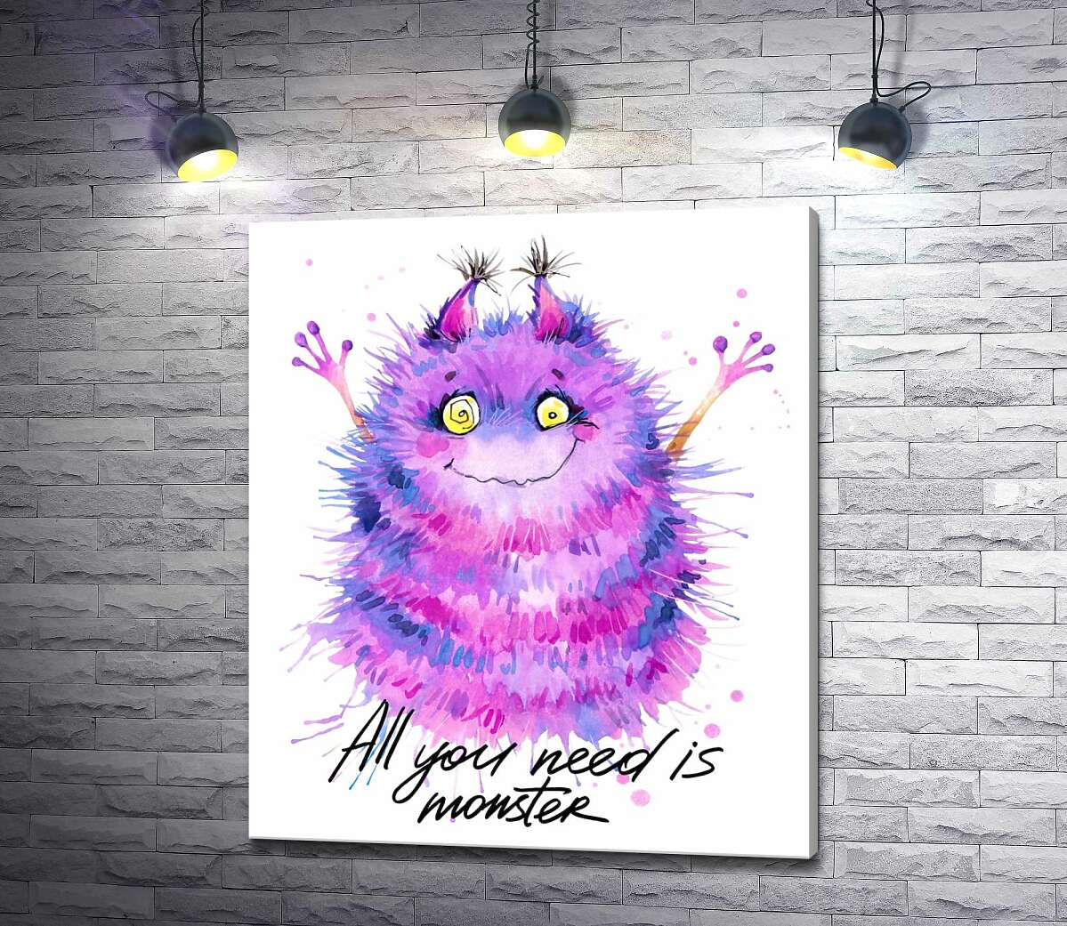 

Картина ArtPoster Пушистый фиолетовый монстр с надписью "all you need is monster" 130x154 см Модуль №1