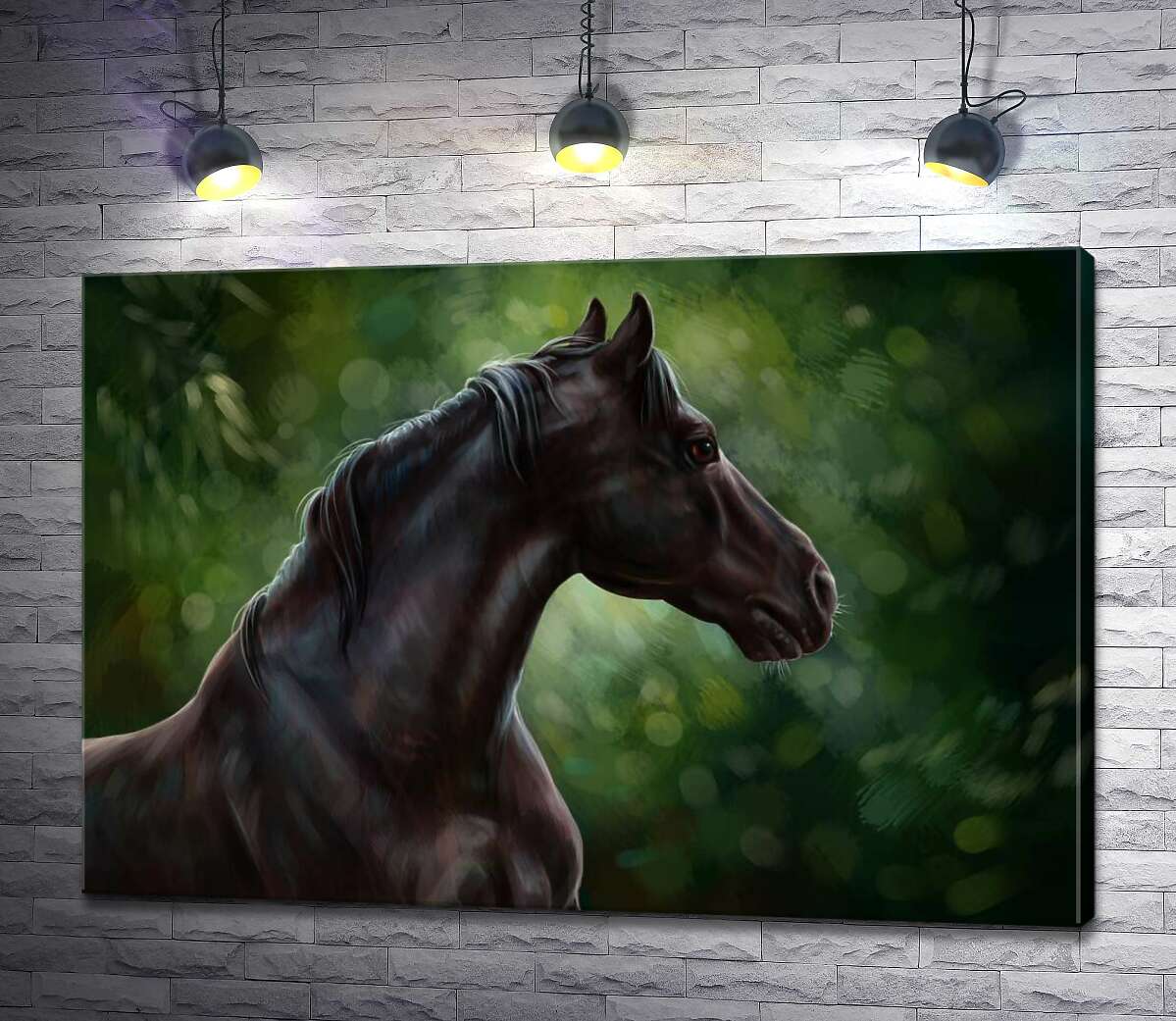 

Картина ArtPoster Профиль вороного коня на фоне густых кустов 100x69 см Модуль №1