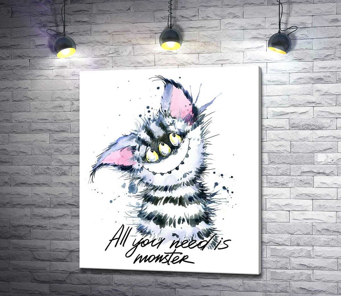 

Картина ArtPoster Полосатый монстр с кошачьей мордашкой и надписью "all you need is monster" 100x118 см Модуль №1