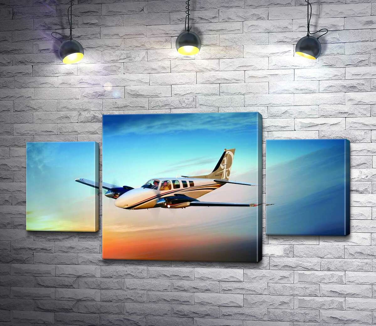 

Модульная картина ArtPoster Американский самолет Beechcraft Bonanza среди горящего запада 131x69 см Модуль №7