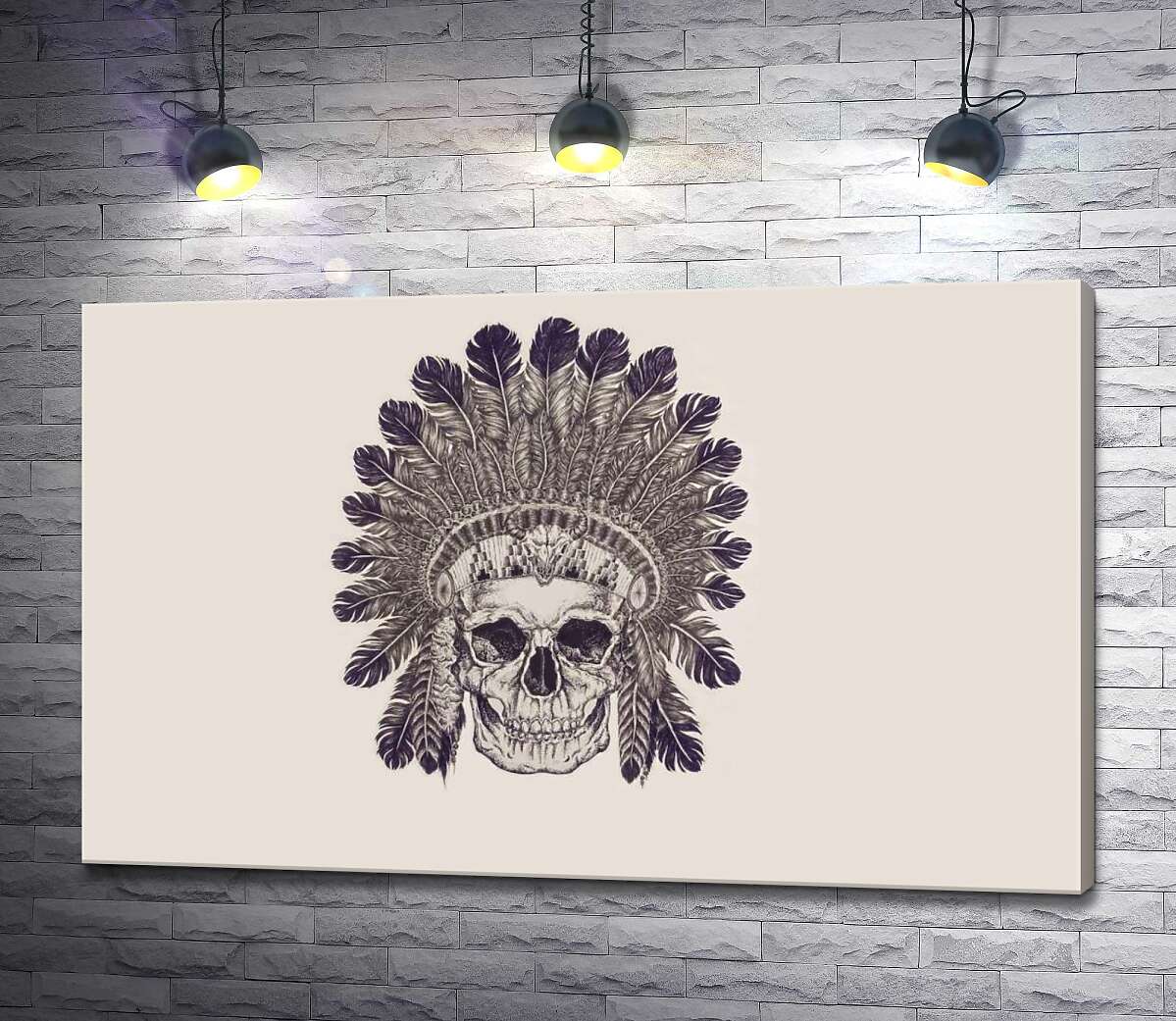 

Картина ArtPoster Череп коренного индейца в пышном венке из перьев 100x63 см Модуль №1