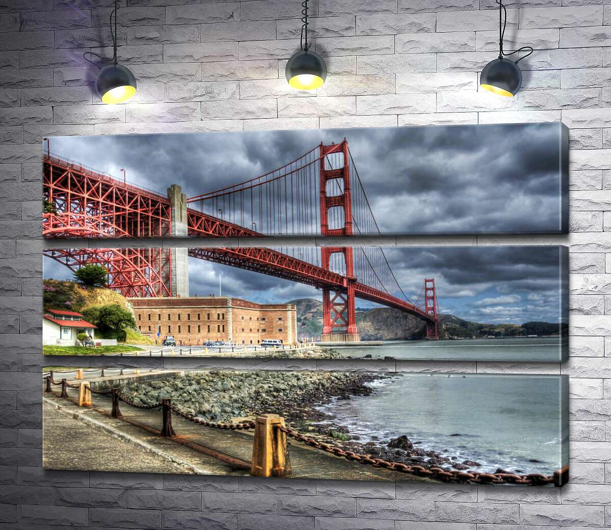 

Модульная картина ArtPoster Багровый мост "Золотые ворота" (Golden Gate Bridge) упирается в грозовые тучи 130x87 см Модуль №13